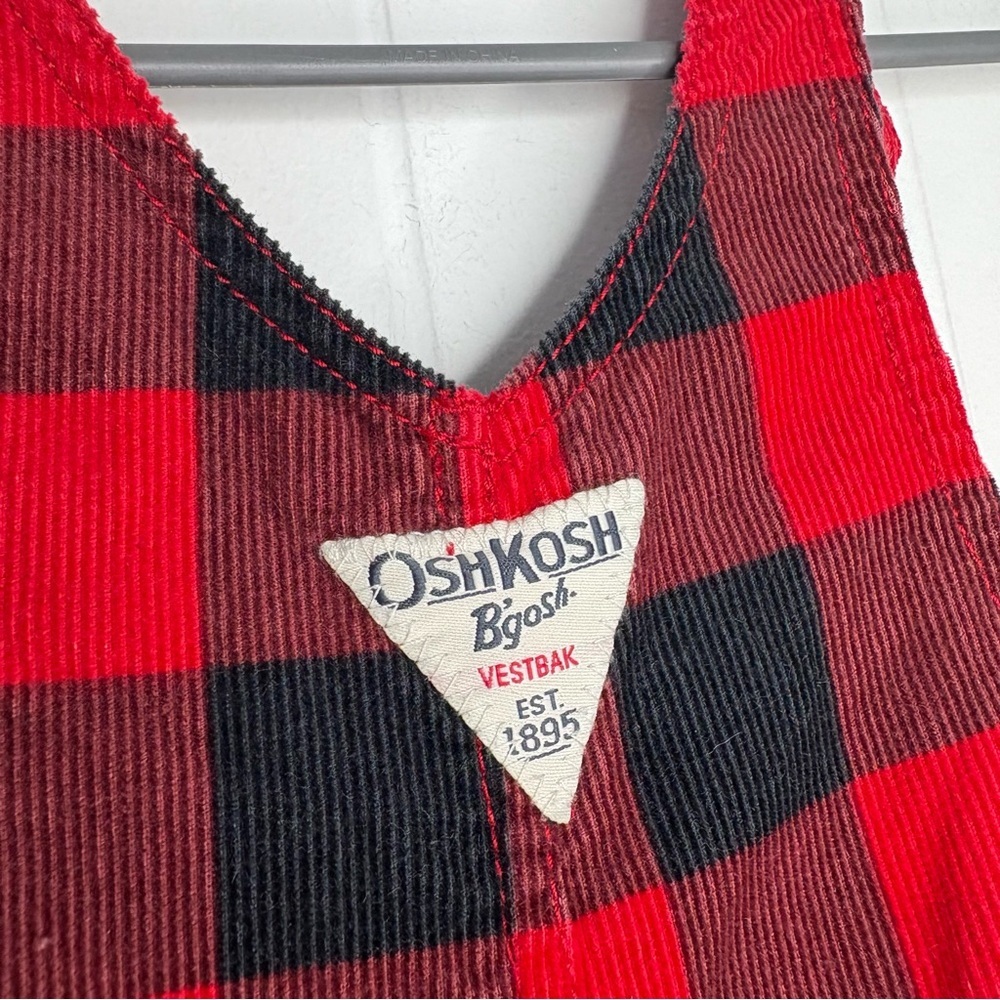 Vintage OshKosh Toddler Red & Black Checkered Corduroy Overalls Size 24 Months - Picture 6 of 8